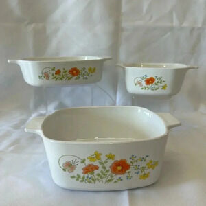 Vintage Corningware Wildflower Casserole Bakeware Dish Set of 3